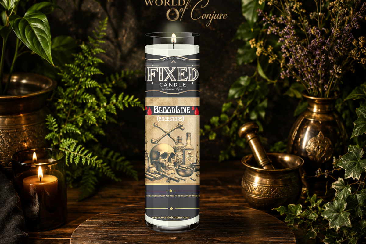 BloodLine Candle | Ancestors Fixed Ritual Candle | Altar Work | Fixed Dressed 7 Day Glass Candle