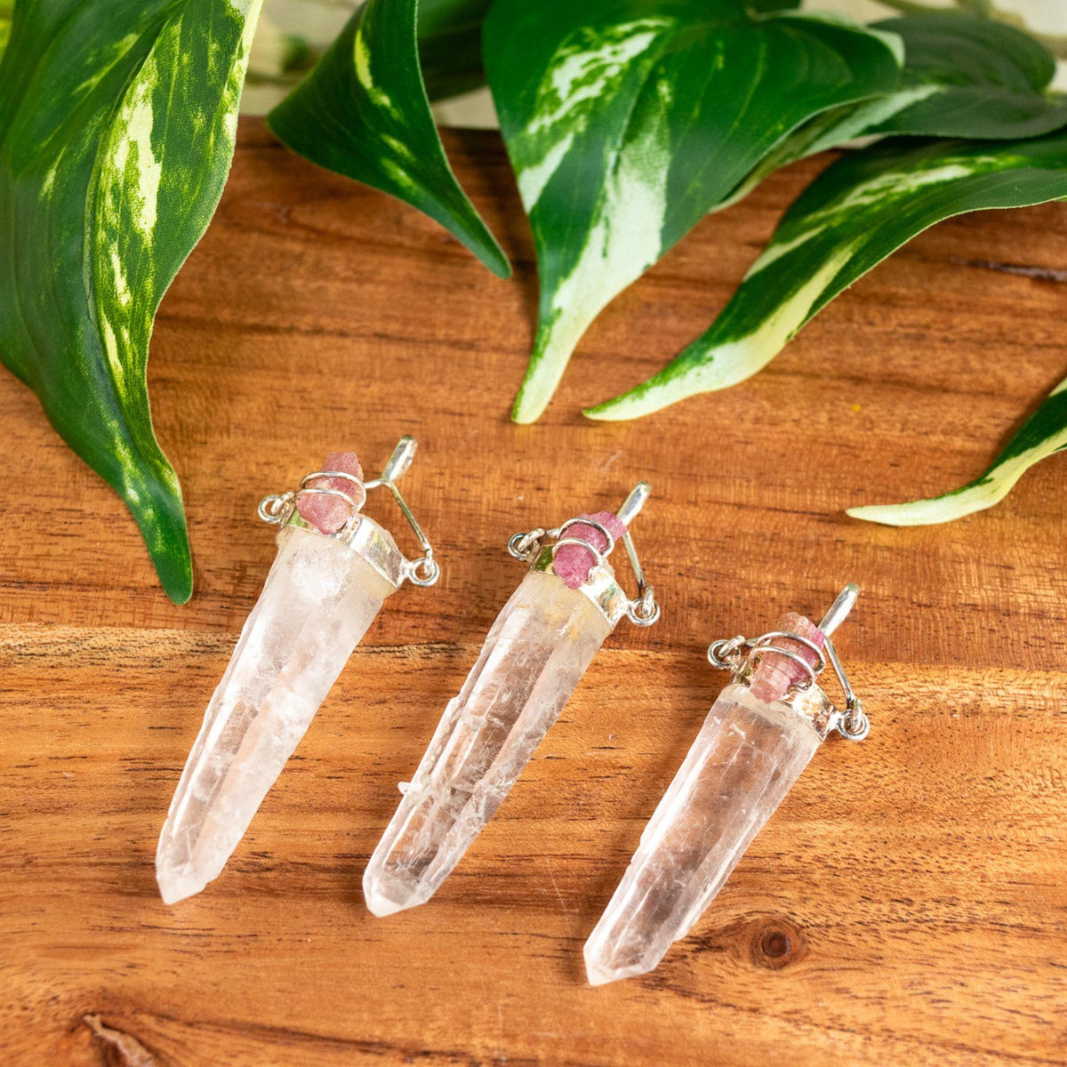 Clear Quartz With Rubalite Pendant