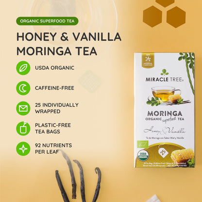 Organic Moringa Tea - Honey & Vanilla - Caffeine-Free Herbal Tea