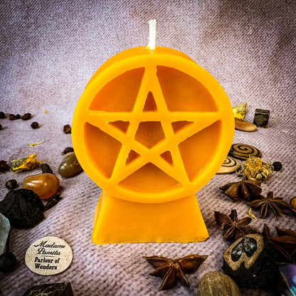 Beeswax Pentacle of Protection Spell Candle - Five Elements & Spiritual Safety