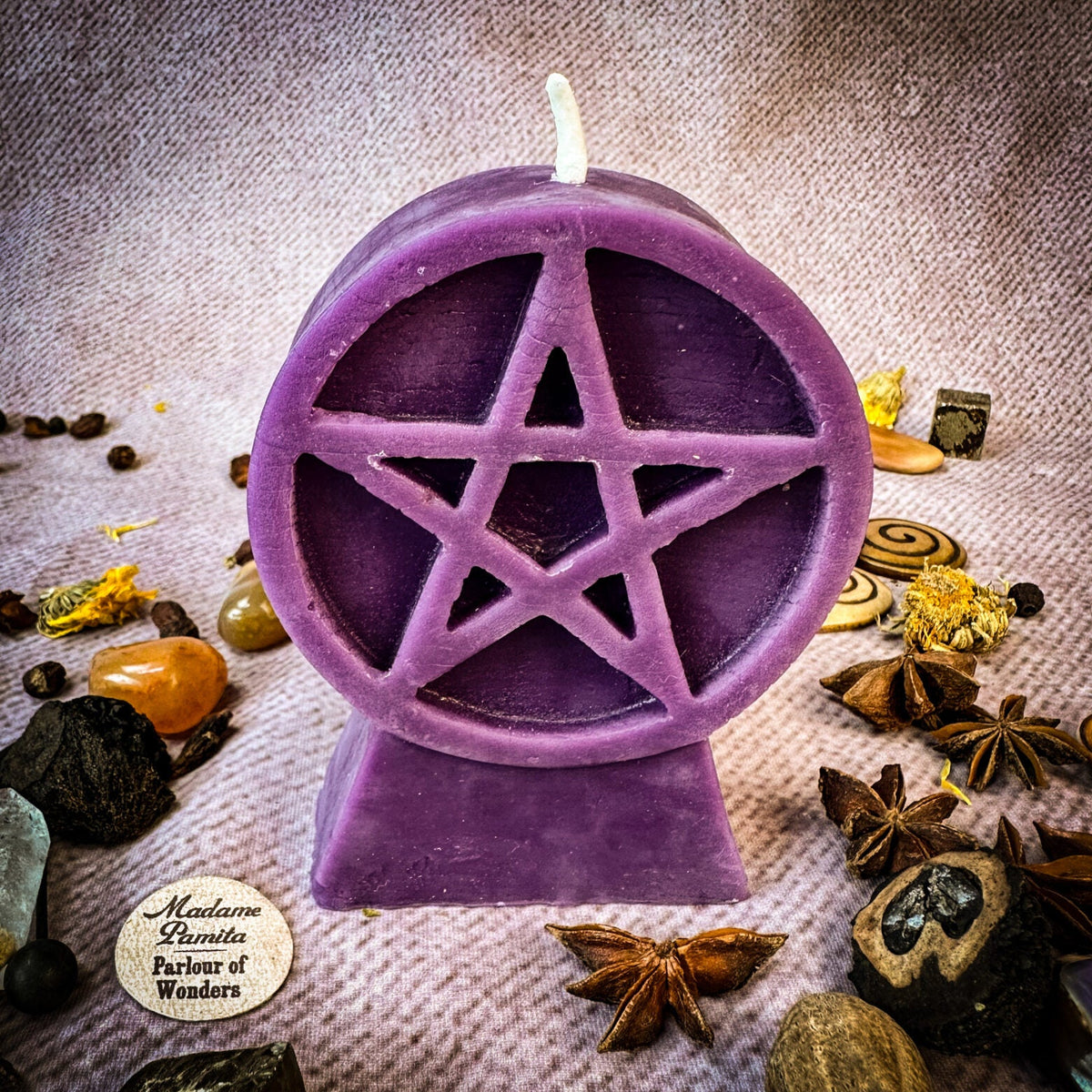 Beeswax Pentacle of Protection Spell Candle - Five Elements & Spiritual Safety