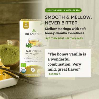 Organic Moringa Tea - Honey & Vanilla - Caffeine-Free Herbal Tea