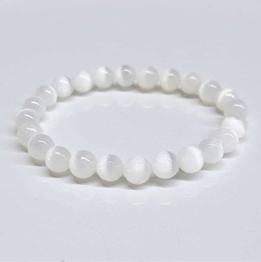 Selenite Round Bead Bracelet - Aura Cleanser
