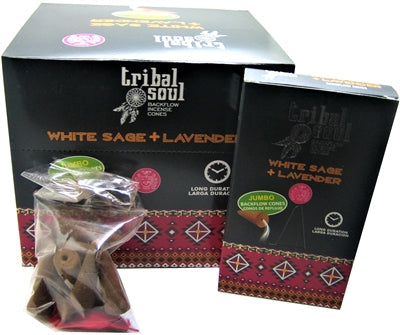 [Backflow] Tribal Soul - WHITE SAGE + PALO SANTO - Jumbo Backflow Dhoop Cones (Box of 12 Packs x 10 cones each)