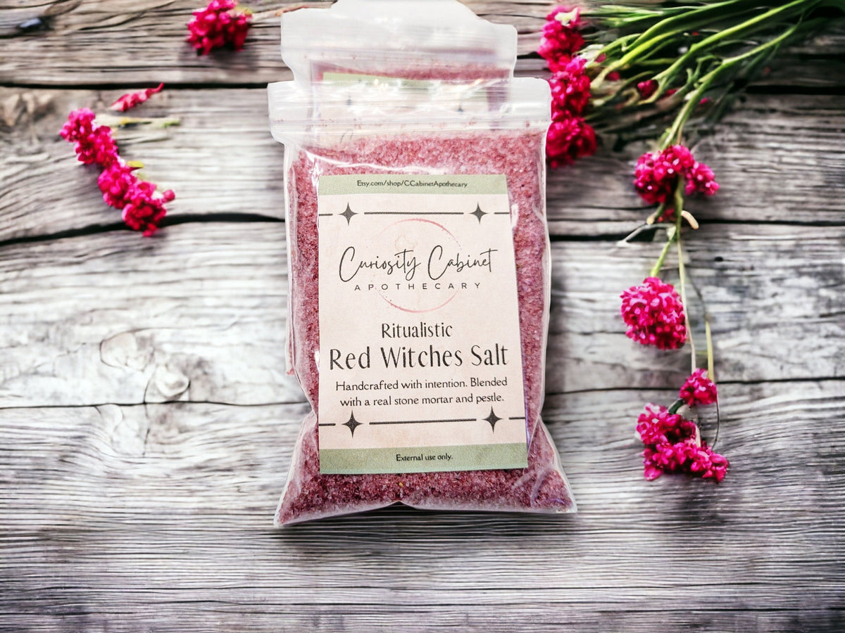 Red Witches Salt: Love Spell, Rose Petals, Herbs (4oz)