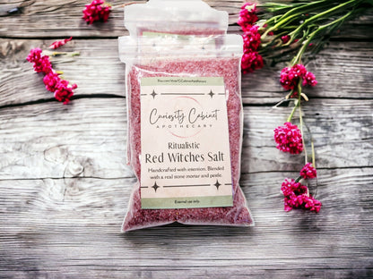 Red Witches Salt: Love Spell, Rose Petals, Herbs (4oz)