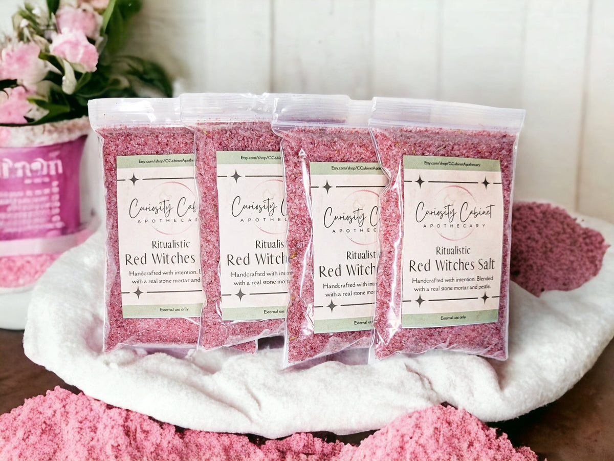Red Witches Salt: Love Spell, Rose Petals, Herbs (4oz)
