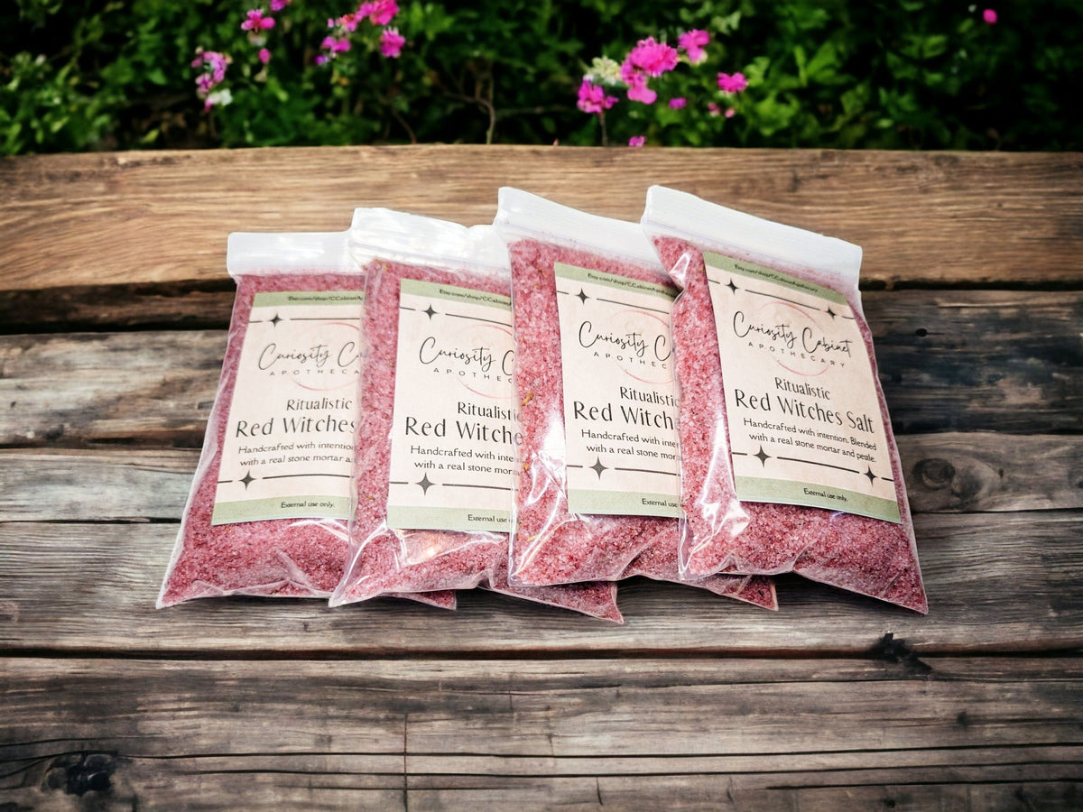 Red Witches Salt: Love Spell, Rose Petals, Herbs (4oz)