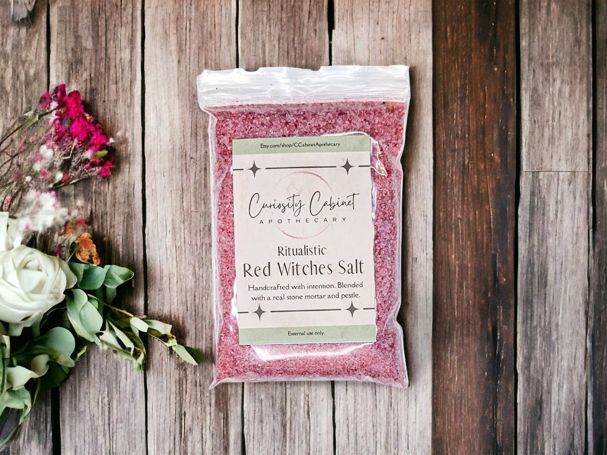 Red Witches Salt: Love Spell, Rose Petals, Herbs (4oz)