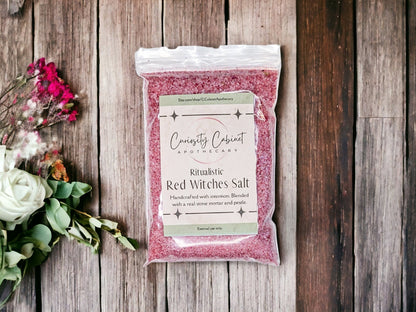 Red Witches Salt: Love Spell, Rose Petals, Herbs (4oz)